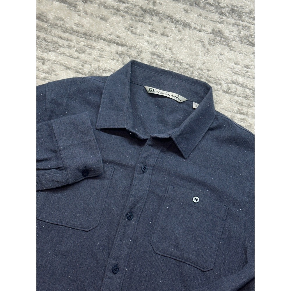 Travis‎ Mathew Button Up Shirt Mens M Navy Blue Speckled Flannel Long Sleeve